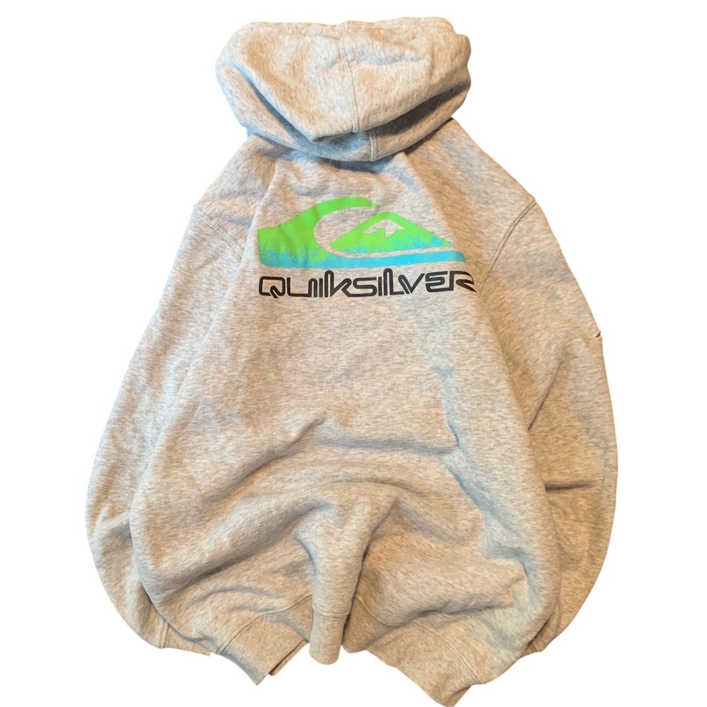 Quiksilver Mens Heather Gray Logo Graphic Pullover Hoodie Sweatshirt Small